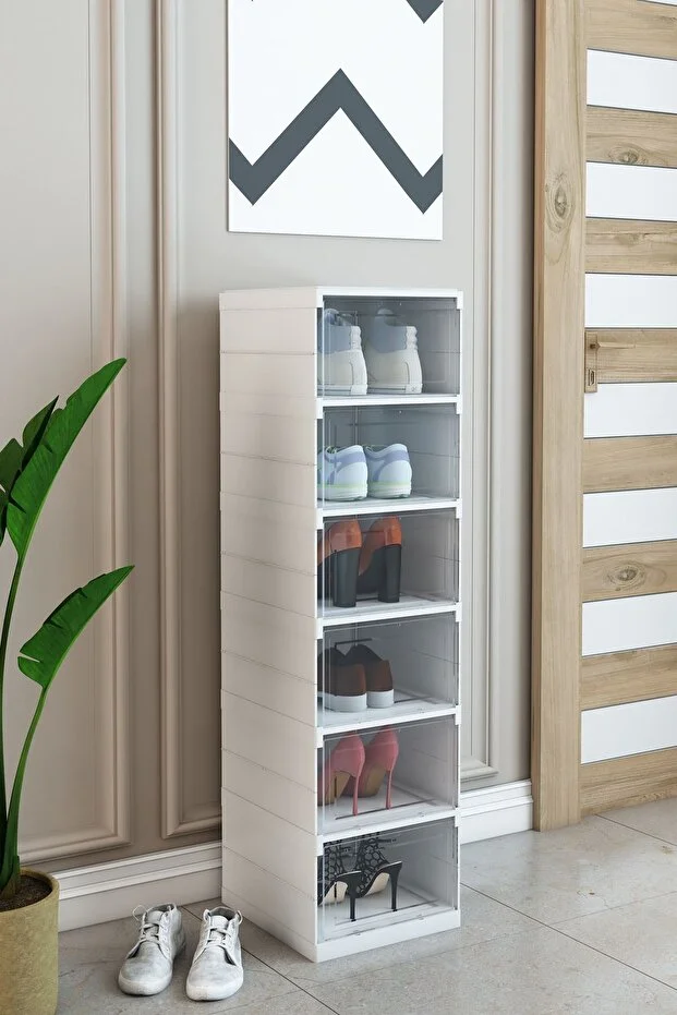 Katlanabilir Ayakkabılık, 6'lı Taşınabilir Ayakkabılık, Plastik 6 Raflı Ayakkabılık